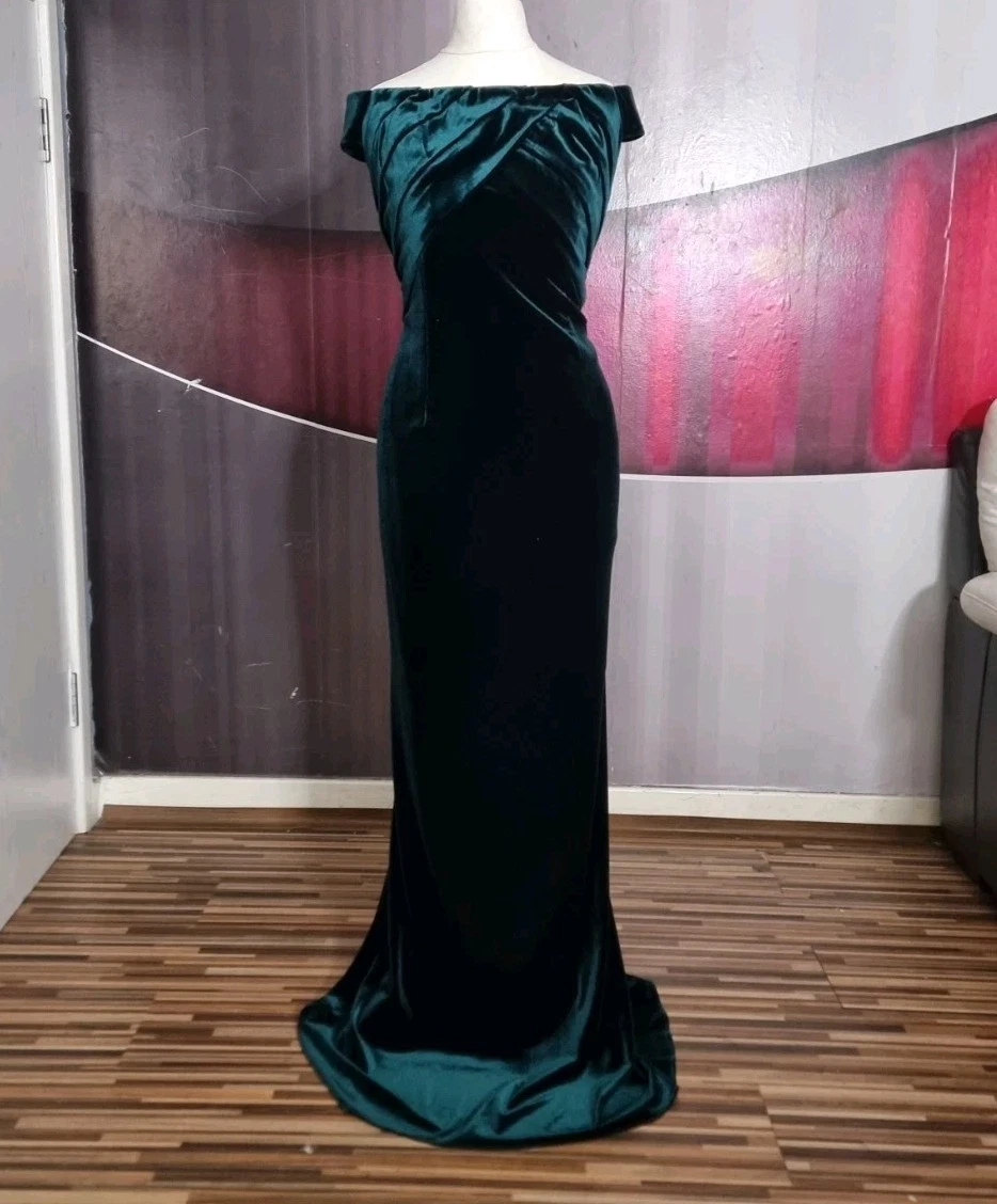PRECIOSO VESTIDO DE NOCHE DE TERCIOPELO VERDE BOSQUE ADRIANNA PAPELL TALLA 18