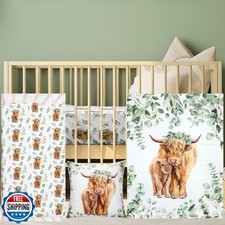 HunnmingRe Baby Highland Cow Crib Bedding Set 3 Pcs Crib Set Baby Blanket, Fi