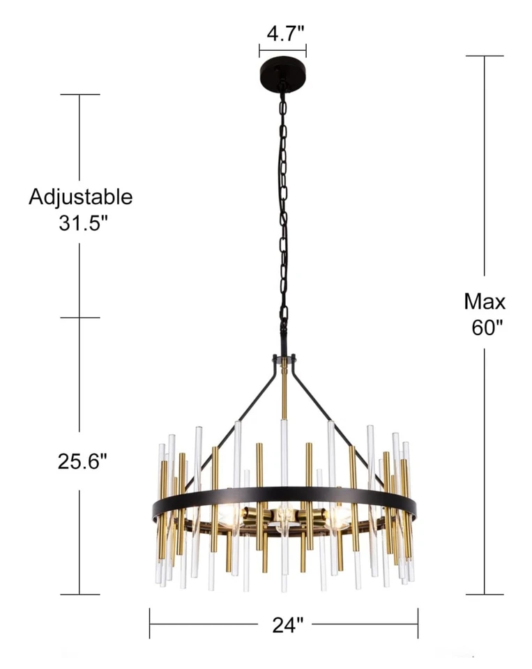 Lámparas de araña modernas para comedor, araña negra y dorada con cristal y... Foto 2 de 4