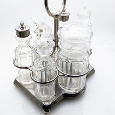 Ungewöhnliches Vintage versilbertes & Glas Kruzifix Gewürz Set mit Einlegeglas