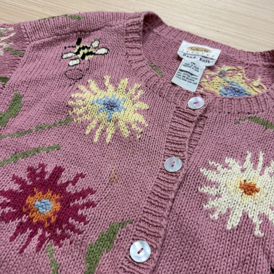 Vintage Talbots Hand Knit Bees Flowers Cardigan Sweater 90s Women Petite Medium - Image 3 of 4