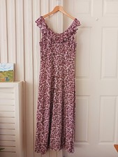 Madewell Ruffled Scoop Neck Maxi Dress Burgundy Floral Women's Size 10 Leg Slit