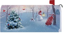 Cardinal Tree Snowman Mailbox Cover, Holiday Decor, Christmas Outdoor Decor
