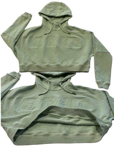 ECHT Cropped Hoodie Sweater GYM Green Raised Logo S Cotton Spandex Ath-Leisure