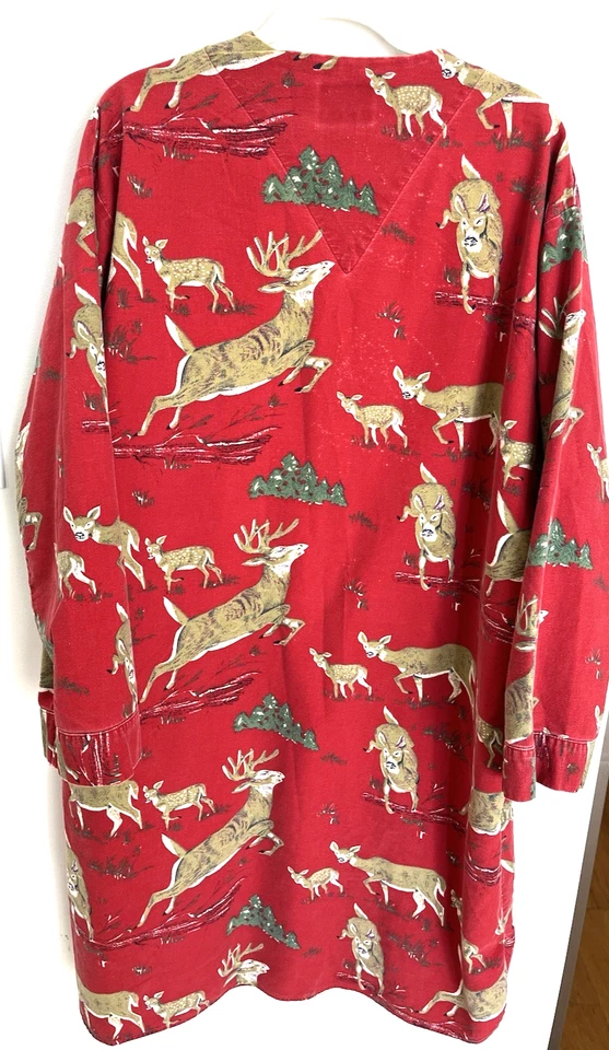 VTG L.L. Bean By Charles Goodnight Mens Night Shirt Red Trees Deer READ - Image 2 of 4