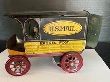 Vintage A C Gilbert Strauss Tin Litho US Mail Parcel Truck Wind-up car Bing toy
