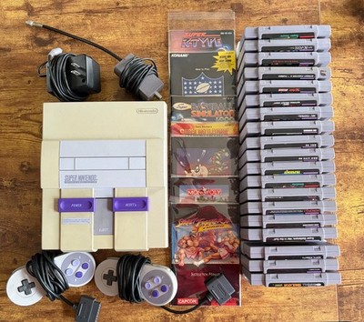 Super Nintendo SNES Console Bundle 19 Games 2 Controllers Manuals Tested Working