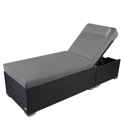 RS TRADE Sonnenliege Gartenliege Liege Liegestuhl Strandliege Polyrattan Rattan Schwarz