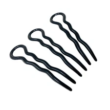 French Sleek Black Large 3 1/2" Celluloid Made in France Wavy Crink U Shaped ...