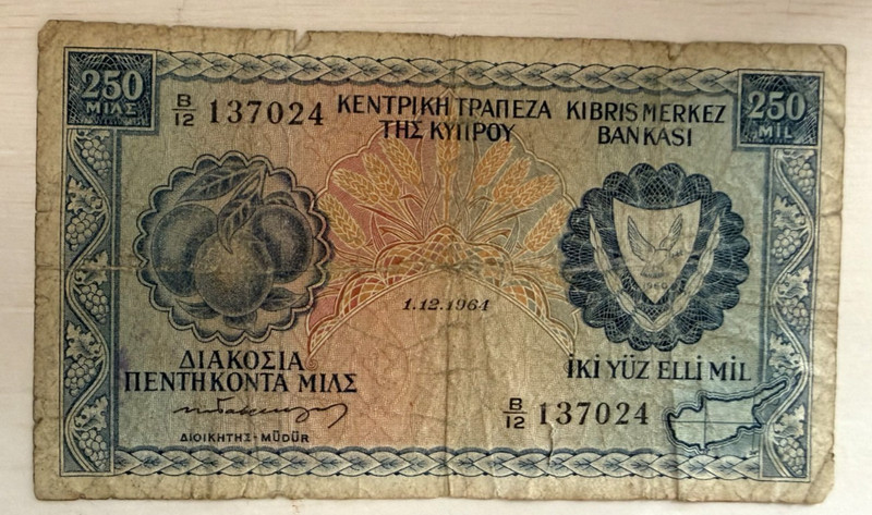 CYPRUS 250 MIL 1964 COMBINE SHIPPING   NO RESERVE!