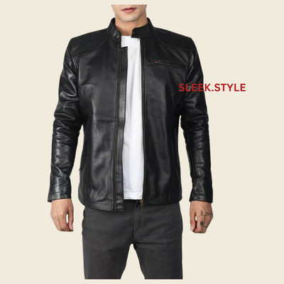 Genuine Mens Leather Jacket Lambskin Black Zip Up Casual Motorcycle Coat