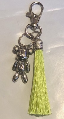 Graffiti Teddy Bear 1.5  Lime Green Tassel Backpack Clip Keychain Purse Charm