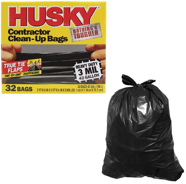 NEW Husky HK42WC032B Contractor CleanUp Trash Bags, 42 Gallon, 32 Bags, 3 Mil eBay