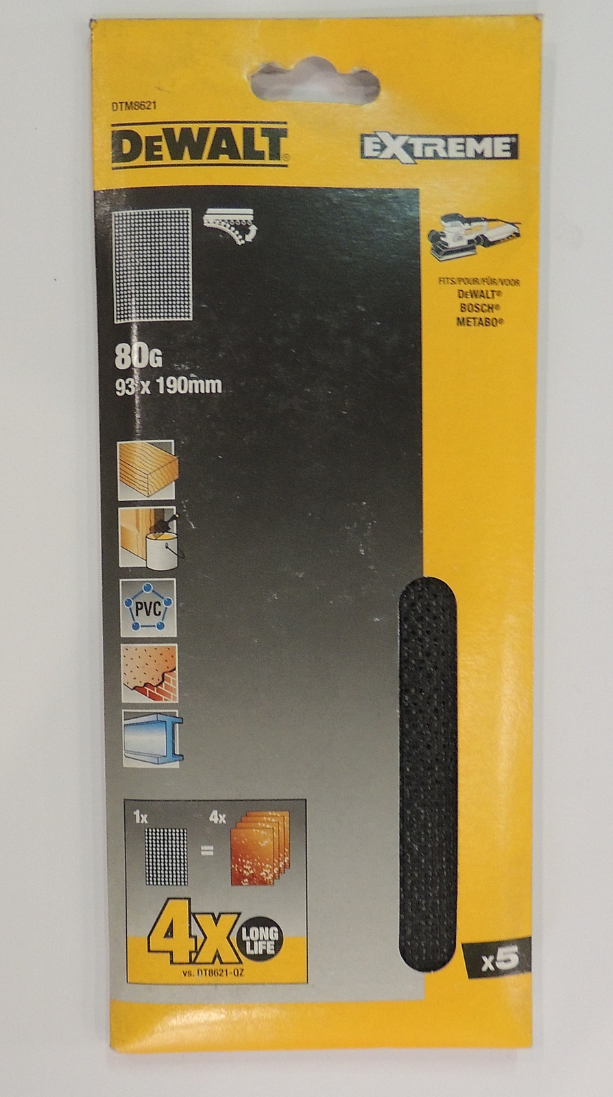 DeWALT® 5 Bogen Schleifstreifen 93x190mm 80G Schleifgitter/ Klettfix DTM8621
