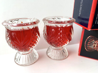Avon Red Christmas Clearfire Candles Clear Fragrant Tulip Holder x2 Vintage NIB