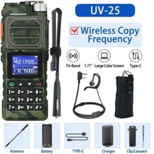 US Baofeng UV-25 Tri Band NOAA Type-C Charging Ham Radios 10W High Power 1 Pack