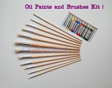 10 X 12 ml OIL COLOUR COLOR PAINT OILPAINTS AND 12 BRUSHES ARTIST ART CRAFT SET