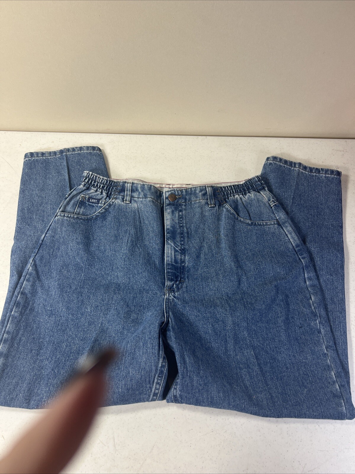 Vintage Lee Jeans Women's 16 P Elastic Waist 1980's Mom Jeans High Waist