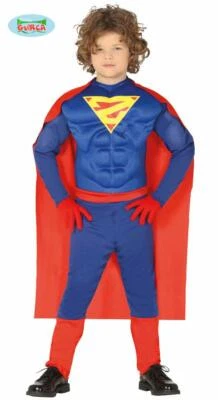 COSTUME CARNEVALE SUPERMAN MUSCLE HERO BAMBINO VESTITO GUIRCA SUPER MAN EROE