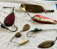 Vintage Lures & Spinners Lot of  5 Multi Brands & Metals & Wooden Tackle