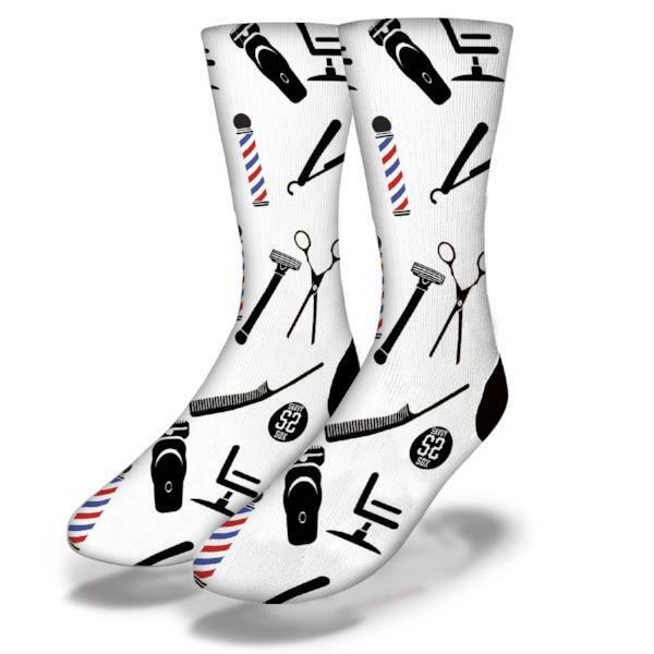 BRAND NEW ADULT / JUNIOR SAVVY SOX BARBER SHOP WHITE SOCKS LIMITED