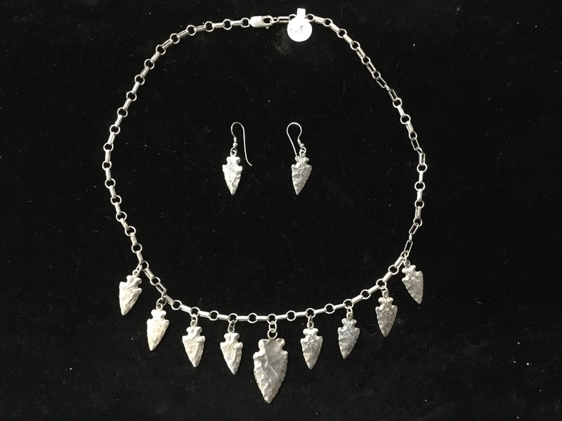 Sterling Silver 925 Multi Arrowhead Dangle Drop Necklace and Earring Set