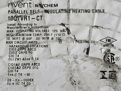 nVent/Raychem 10QTVR1-CT QTVR Self-Regulating Heating Cable 10W/Ft 120V /1ft
