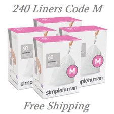 simplehuman Code M Custom Fit Liners, Trash Bags, 45 Liter/12 Gallon , 240 Count
