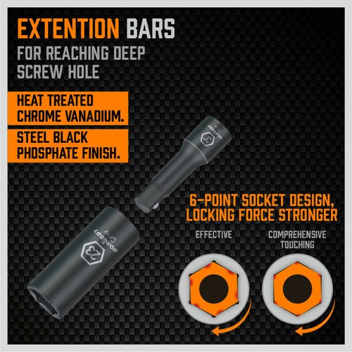 18 Pcs 1/2-Inch Drive Deep Impact Socket Set SAE Inch Axle Hub Nut 6-Point CR-V - Picture 6 of 11