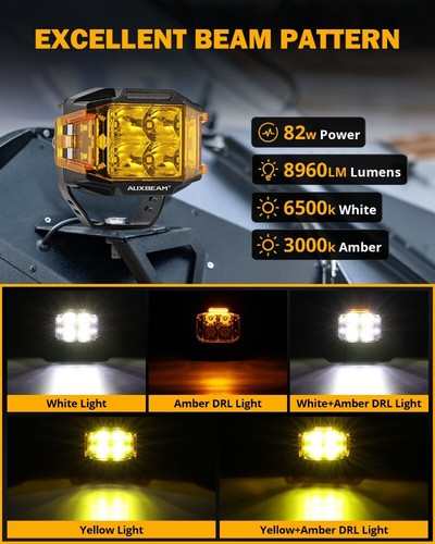 AUXBEAM 4" Tirador Lateral LED Luz de Trabajo DRL Vainas Lámpara Antiniebla para Dodge Charger 06-09 - Imagen 10 de 12