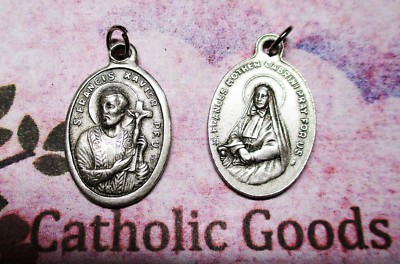 Saint Francis Xavier + St. Frances Cabrini - Italian Silver tone Ox 1'' Medal 