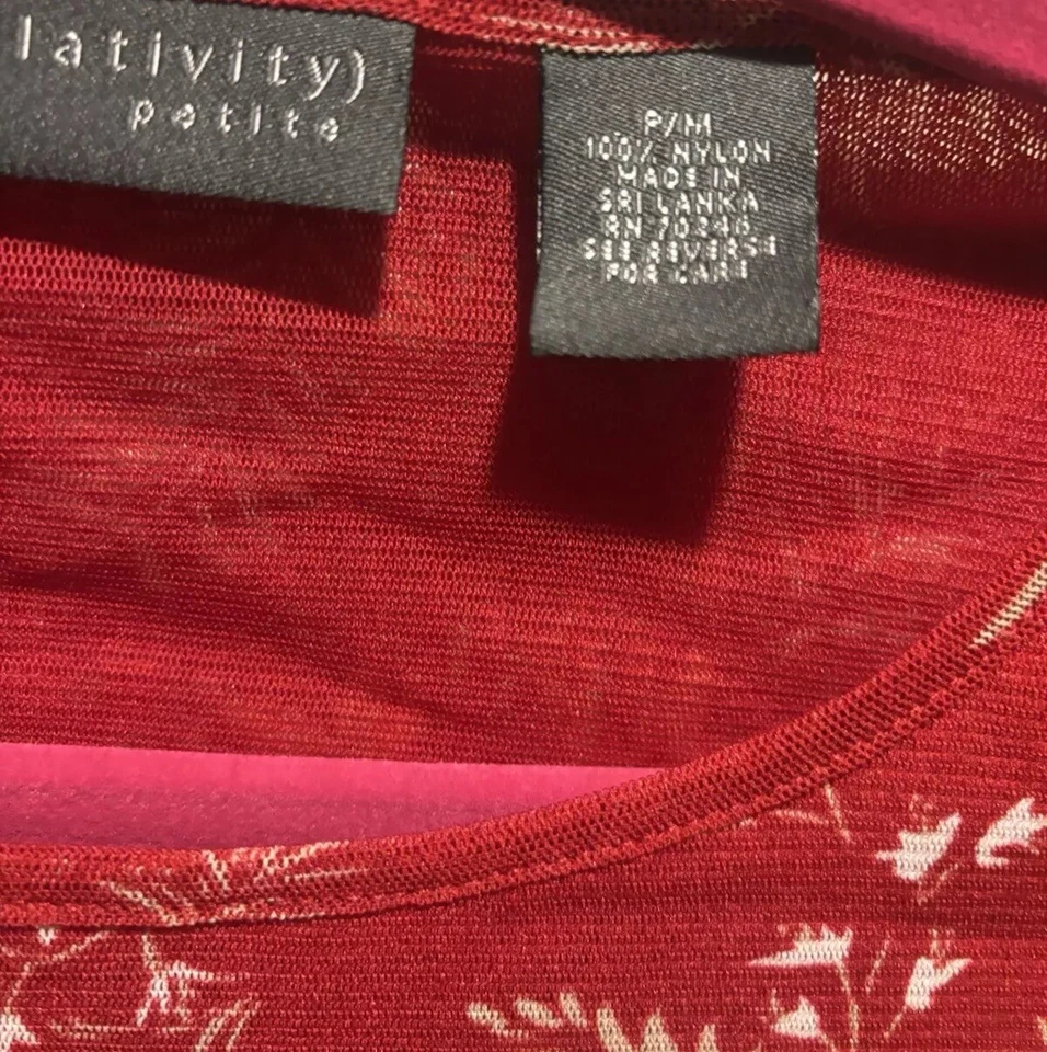 👚❤️ Relativity Petites Rojo Floral Lechuga Dobladillo Manga 3/4 PM Nylon Malla 30 X20 Foto 4 de 4