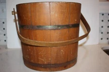 Vtg Primitive Wood Firkin Sugar Bucket Basketville Putney Vermont 11 3/4" x 12"