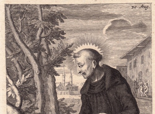 Portrait XVIIIe Saint Fiacre Fiacrius Jardinier Garden Gardener Ireland 1710 - Imagen 3 de 9