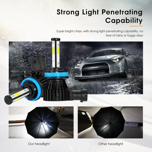 4-sides H11 LED Headlight 6000K Low Beam Bulbs Conversion Kit Crystal White 2PCS - Picture 11 of 12
