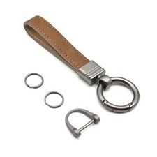 Car Fob Key Chain Genuine Leather Keychains Holder for Men and Women, Coffee