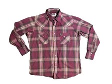 Vintage Ely Cattleman Pearl Snap Flannel Shirt Mens L Red Brown Plaid EUC 90 s