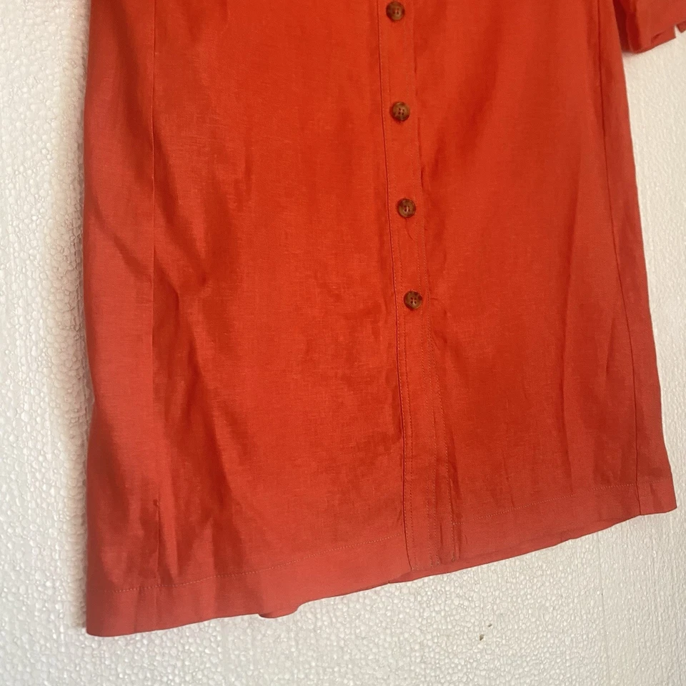 Tahari Linen Button Dress Women’s Sz 12 Coral Short Sleeve Collared - Image 4 of 4