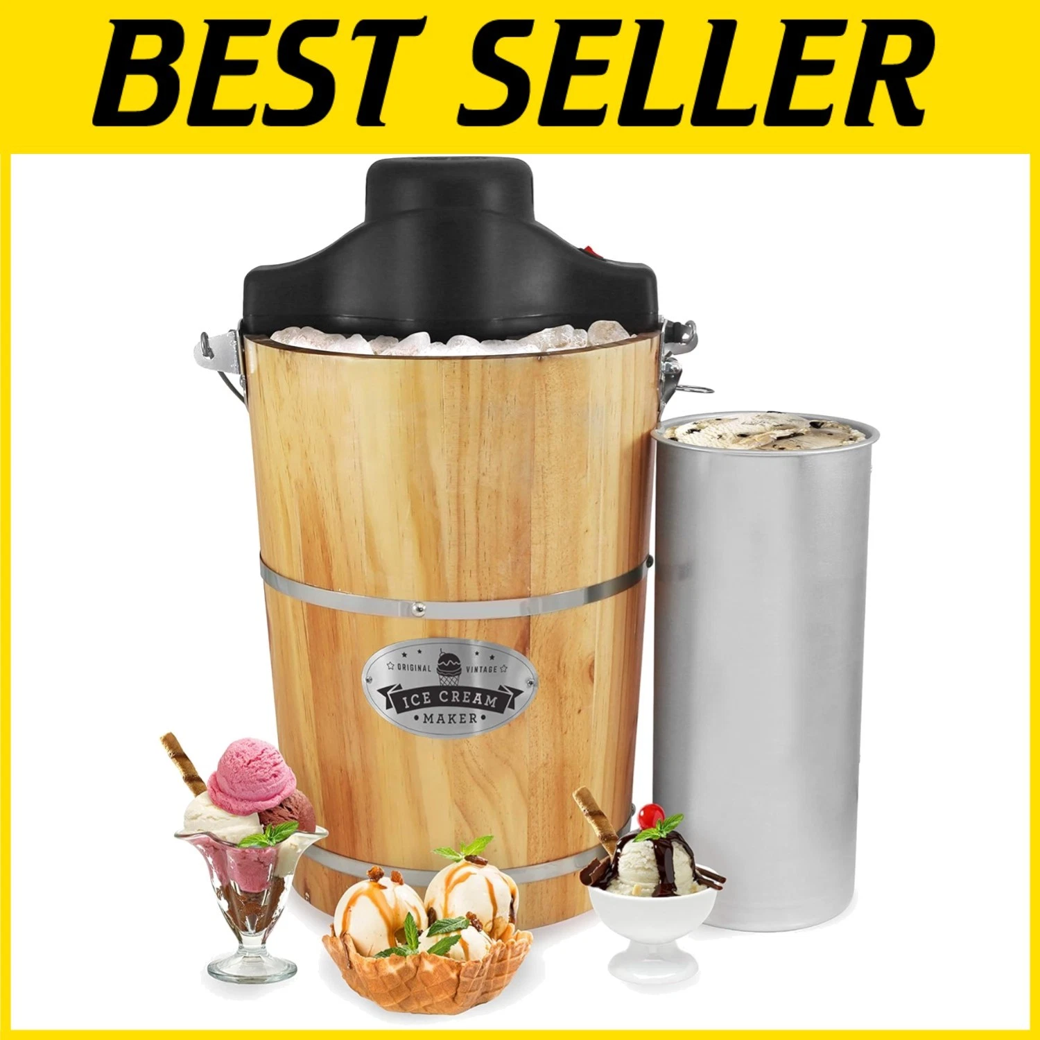 Electric Ice Cream Machine with Classic Hand Crank=