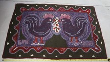 Hooked Wool Rug Roosters Edyth ONeal Pattern G V Ayres Age 75 Onley VA 2016 A4