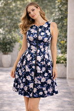 CUE MULTICOLOURED PATTERNED SLEEVELESS A-LINE DRESS SIZE 8