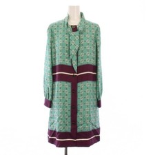 Gucci Interlocking G Print Silk Dress Shirt Dress Green 36 Women's