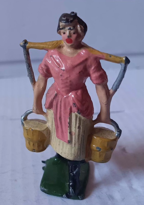Vintage Johillco Lead Toy Milkmaid Woman Pails Figure England Britains John Hill