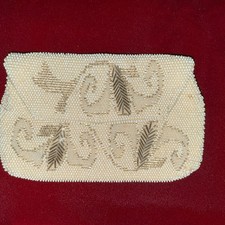 Vintage White Beaded Clutch Purse Evening Bag Leaf White / Gray Seed Beads