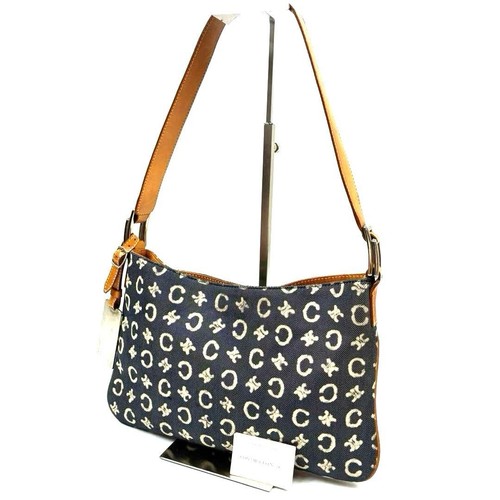 CELINE C-Macadam Denim Accessory Pouch Shoulder Bag Trionf Charm Used Authentic