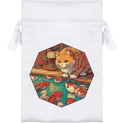 Satin Kordelzugbeutel/Beutel ''Anime Katze mit Fischteich'' (SB050862)