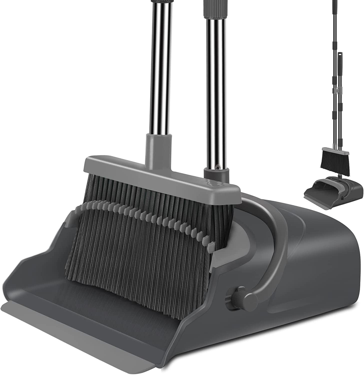 Broom and Dustpan Set for Home, Office, Indoor&Outdoor Sweeping, Stand up Broom 