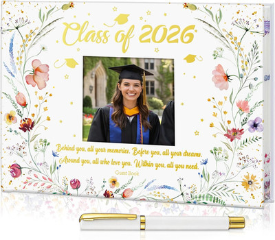 2026 Graduation Guest Book with Floral Cover 6 X 8'' A5 Size Class of 2026 Sign