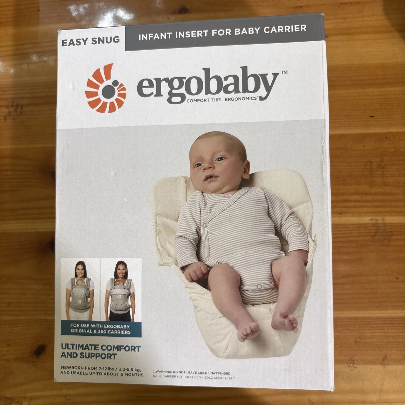 Ergobaby Easy Snug Infant Insert For BABY CARRIER-100% Cotton-Color Natural