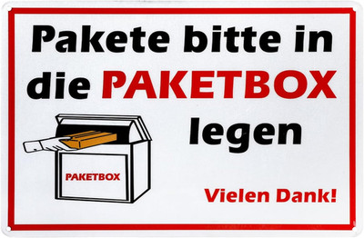 Paketbox Schild ''Pakete Bitte in Die PAKETBOX Legen'' 20 X 30 Cm, Paketbox Aufkle